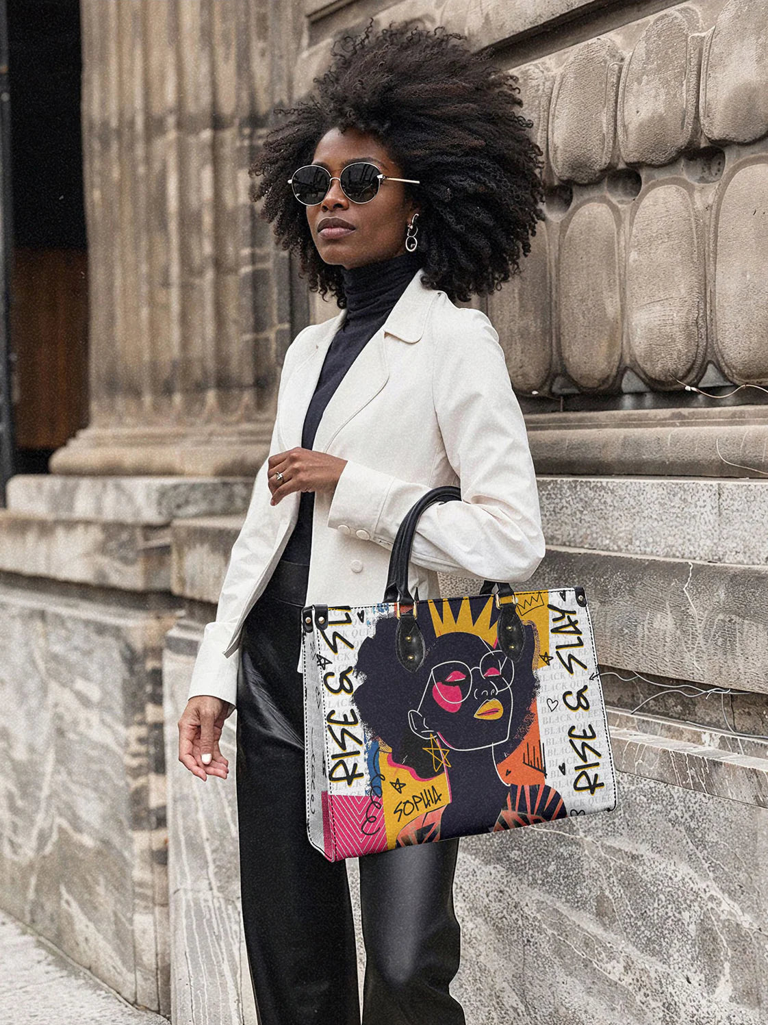 Rise & Slay - "Aina" White Graffiti Crossbody Satchel