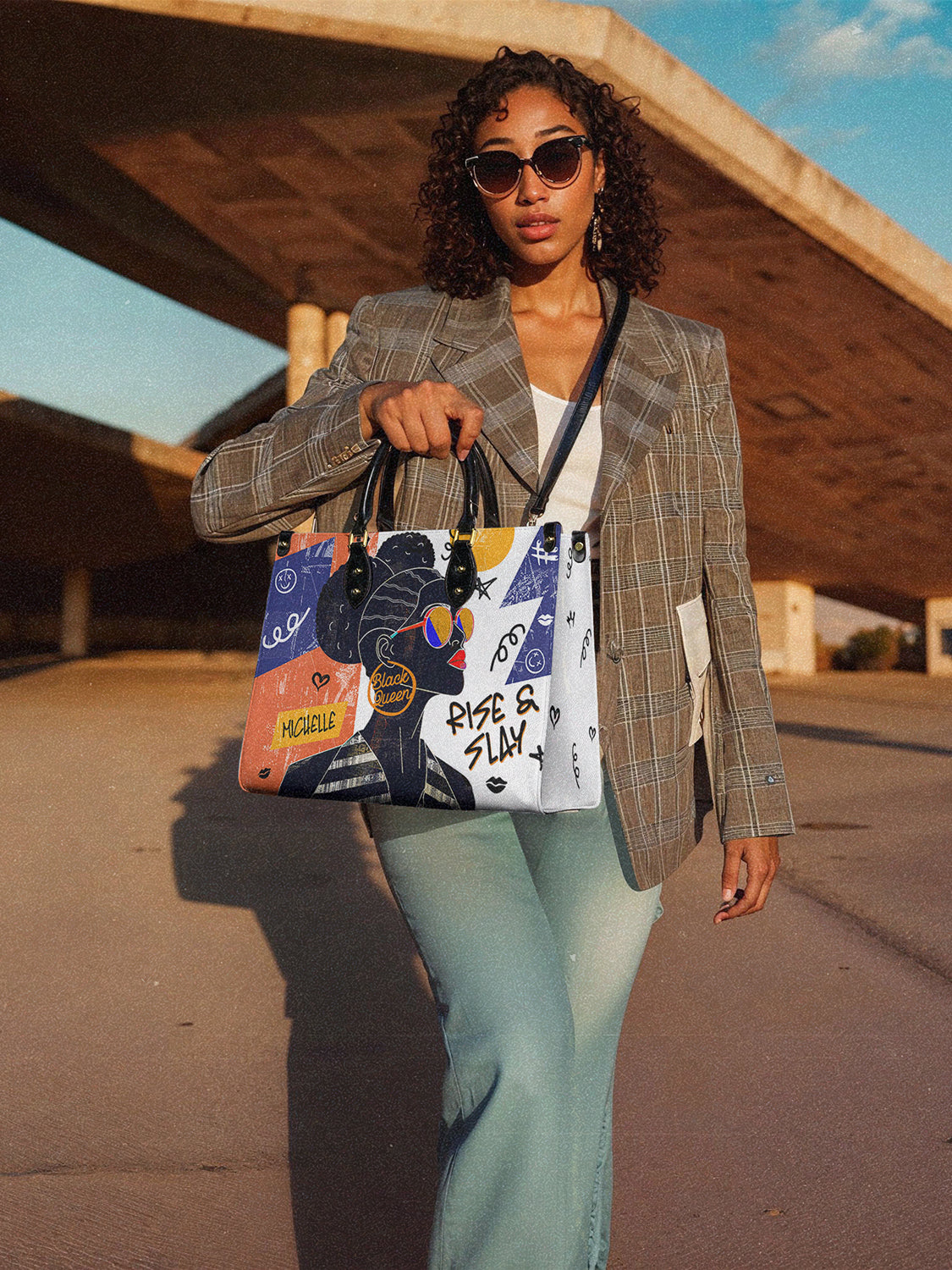 Rise & Slay - "Sanaa" White Graffiti Crossbody Satchel