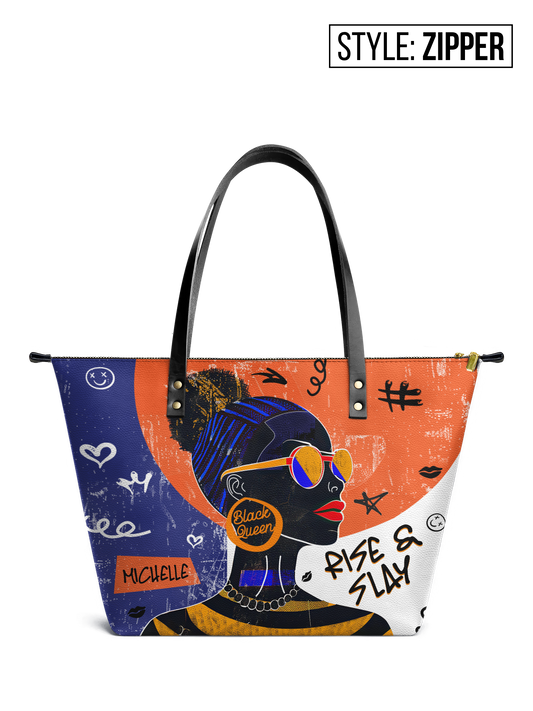 Rise & Slay - "Hekima" Blue Graffiti Leather Tote Bag