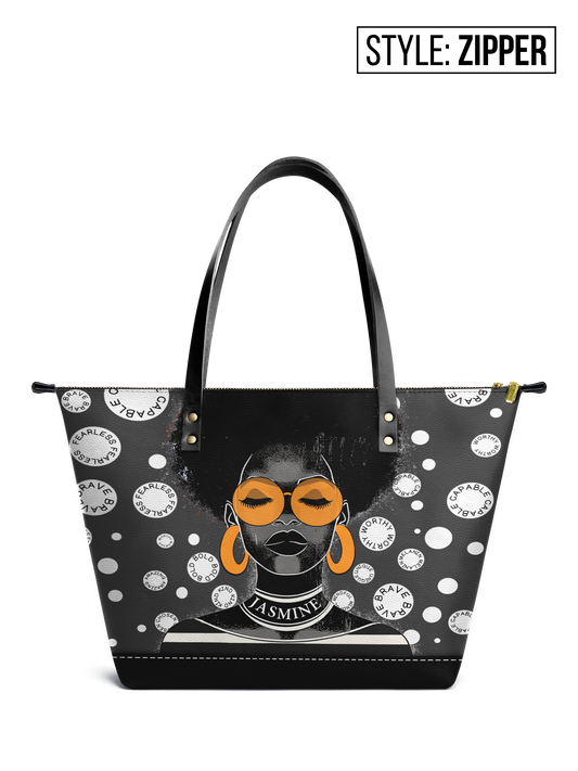 The Essence - "Fahari" Black Polka-dot Leather Tote Bag