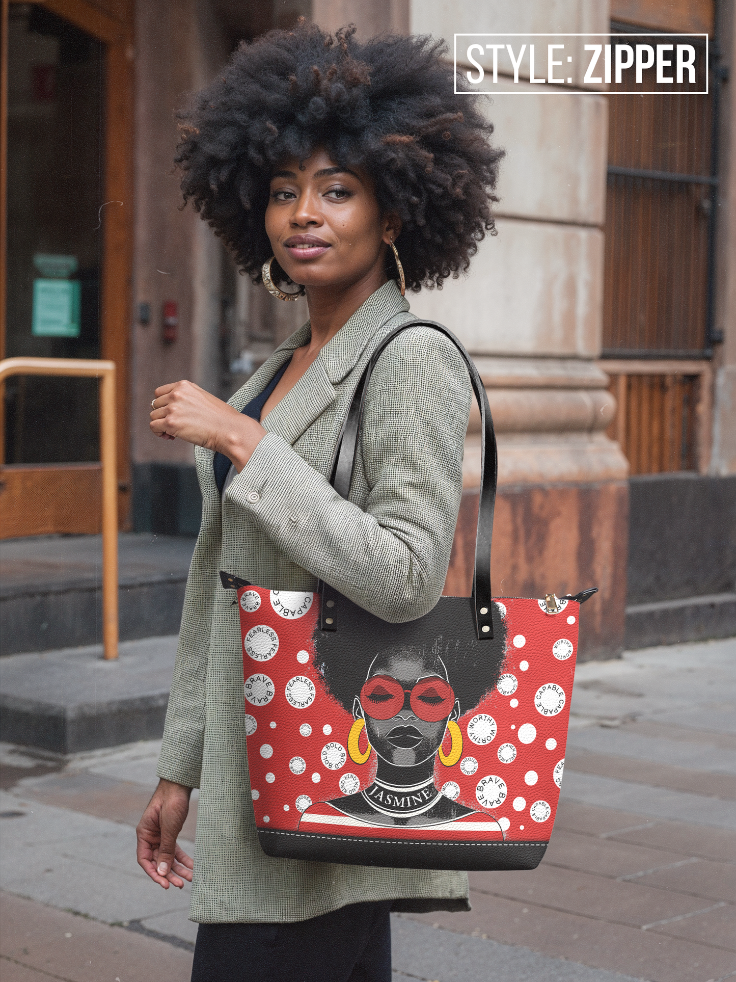 The Essence - "Fahari" Red Polka-dot Leather Tote Bag