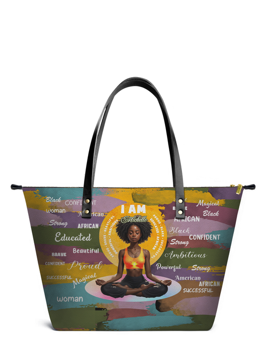 I Am Leather Tote Bag