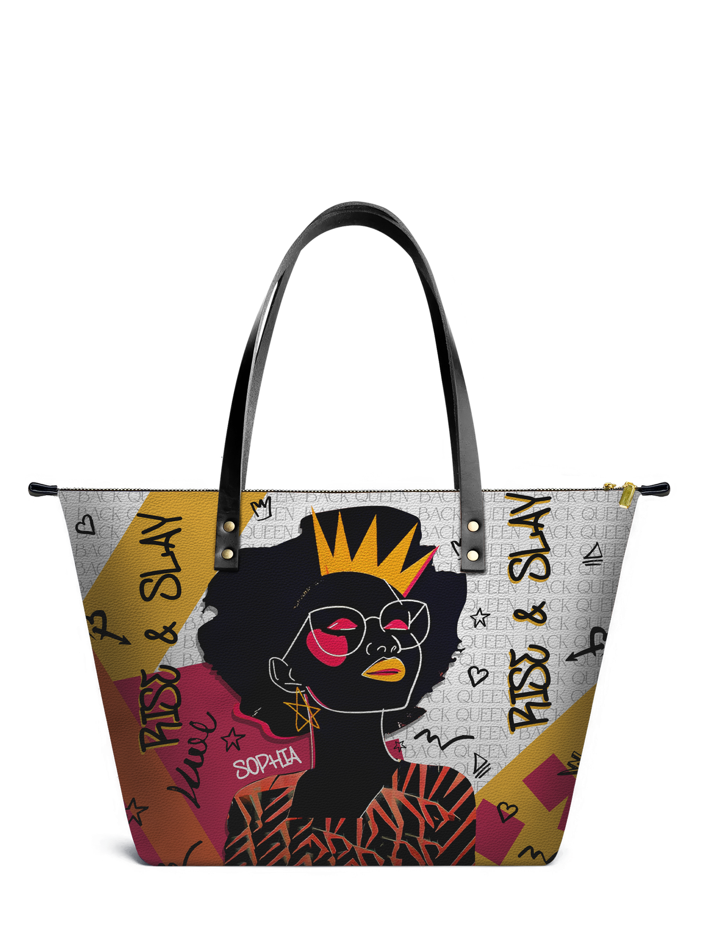 Rise & Slay White Graffiti Leather Tote Bag